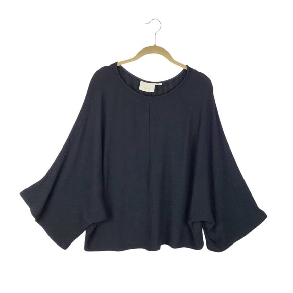 Anthropologie Maeve Claire Black Textured Batwing Pullover Top Relaxed Fit L - Picture 2 of 8
